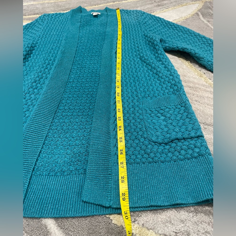 Vintage L.L. Bean Textured Knit Cardigan Sweater L Petite Teal Open Front - Picture 5 of 8